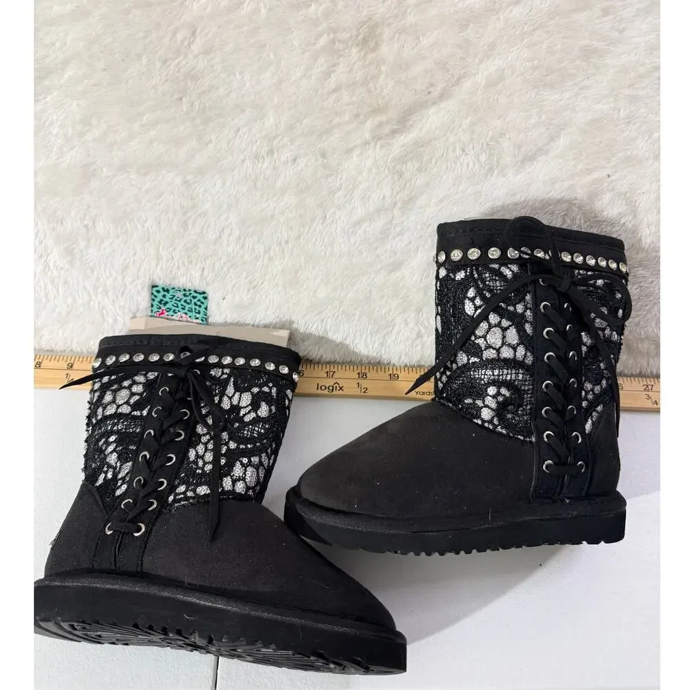 Montana West Girls Rhinestone Winter Boots Size 1 Black NWT